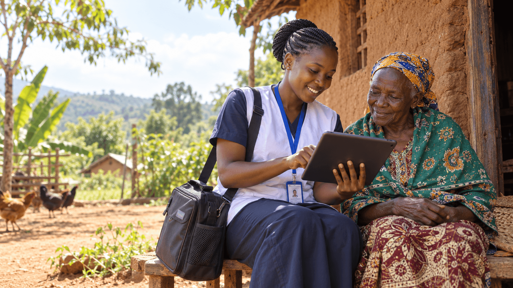 Community health worker reviewing information with an older woman